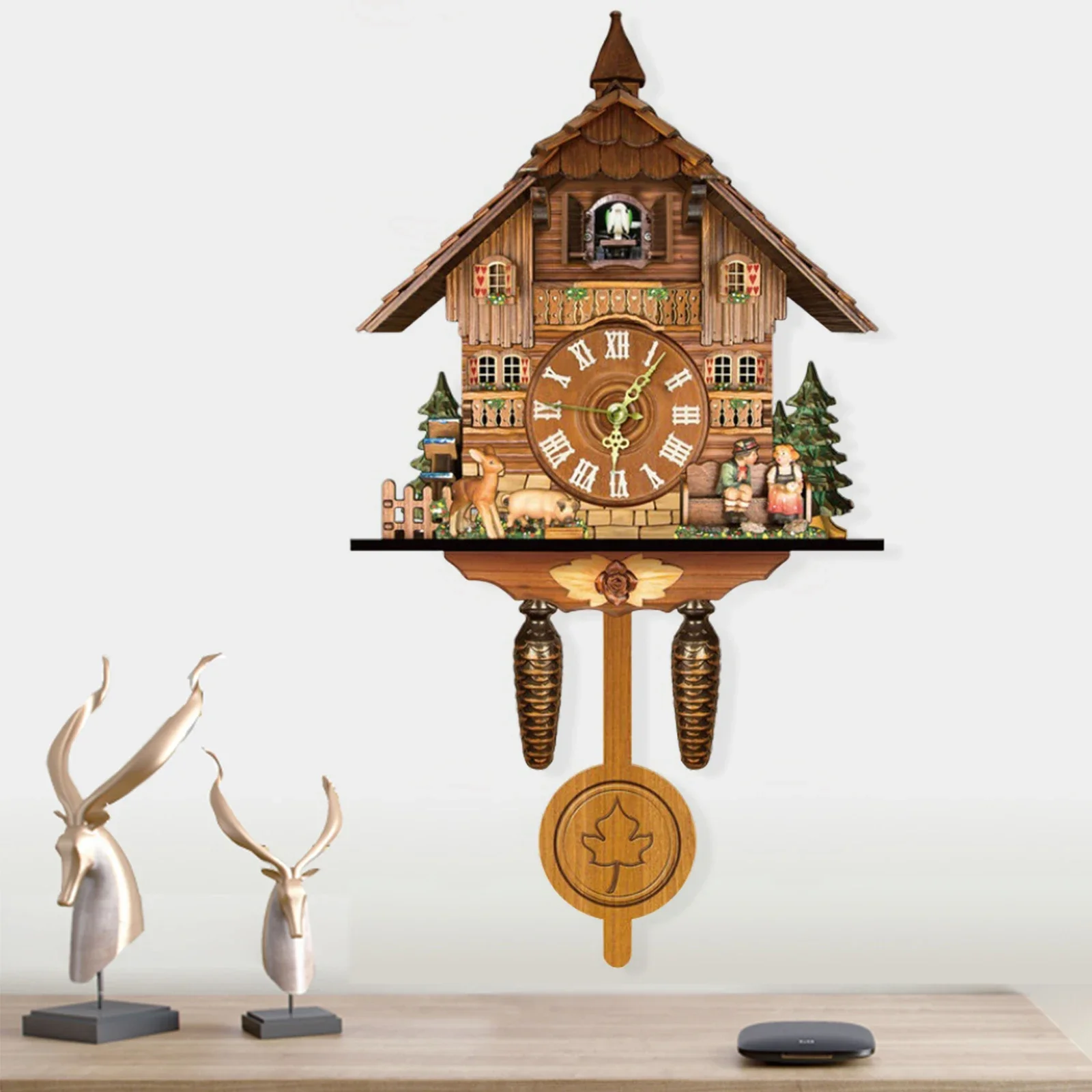 Wall-Mounted Cuckoo Clock – MDF Material, Adjustable Volume, Hourly Chime (7:00-21:00)