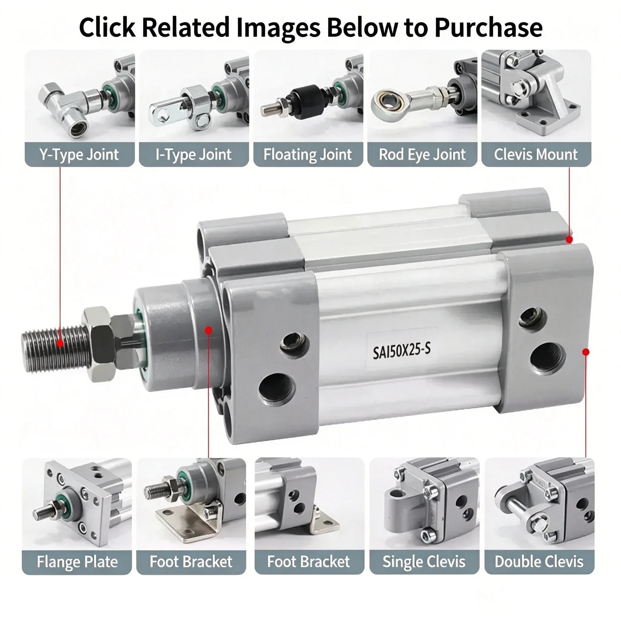Small‑sized Pneumatic SAI Standard Cylinder SAI32/40/50*25X50X75X100X125X150X175X200