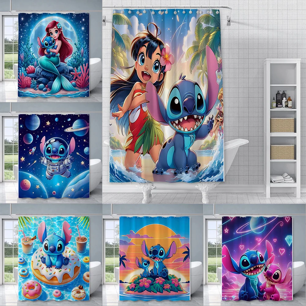 

Cute Stitch Shower Curtain Waterproof Polyester Fabric Paint Colorful Bath Curtains Home Bathroom Decor Curtain With Hook