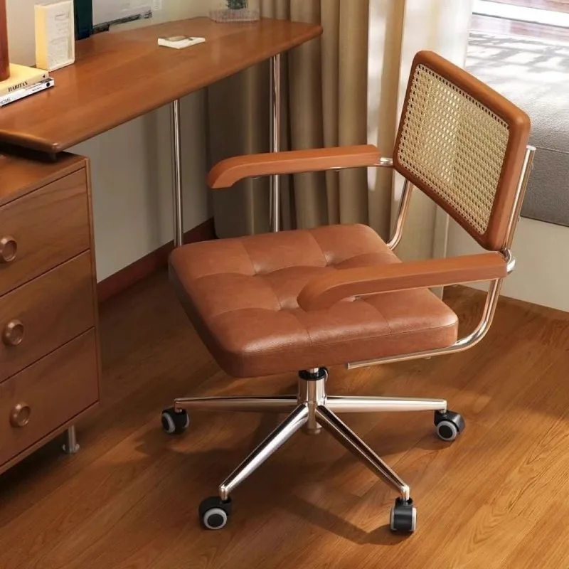 Office Chair Retro Computer Chair Simple Study Desk Armchair Swivel Backrest Lift Chair Leather Armchair with Rocking Function