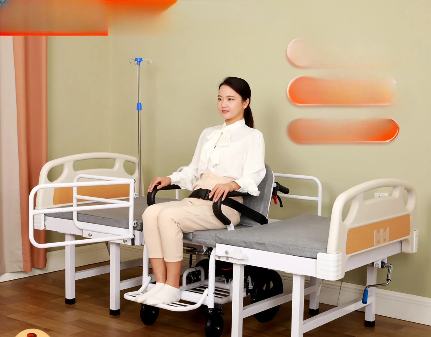 

Paralyzed elderly home hospital bed hand lift back wheelchair bed chair dual purpose