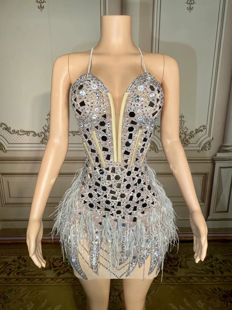 

Novance Faionable ort Feather Dr Sexy Women's Evening Gown Midi Skirt Zipper Sle Crystal Beads round Neline Par ...