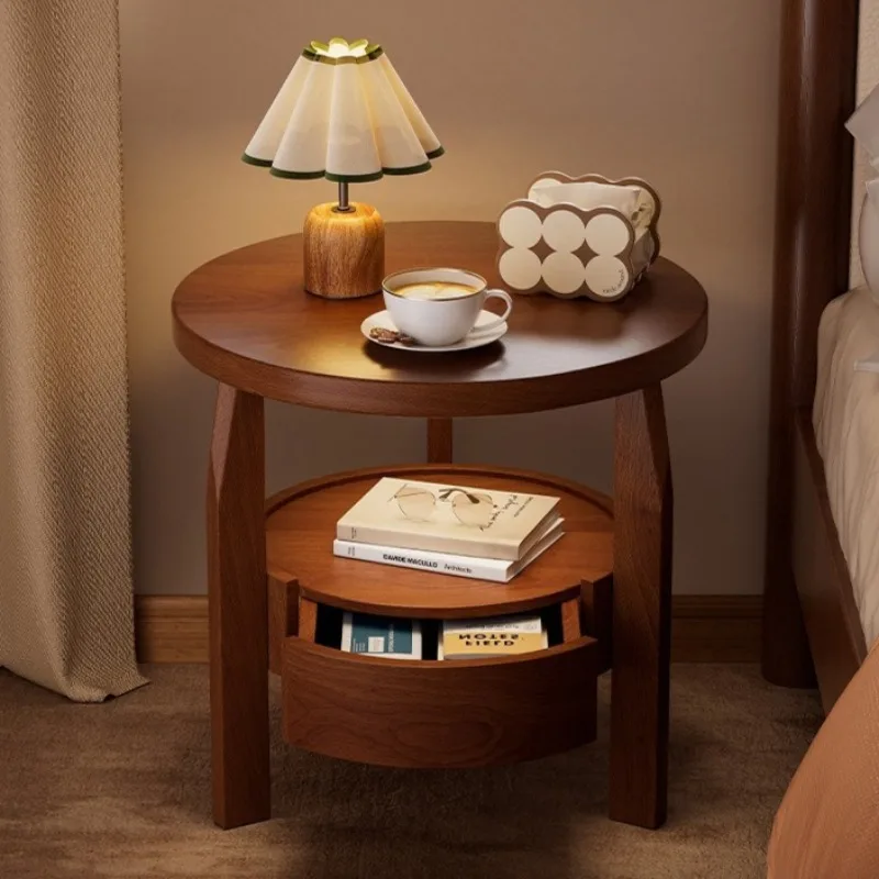Solid Wood Sofa Side Table Living Room Balcony Small Round Storage Table Thickened High Load-bearing Capacity Room Decorations
