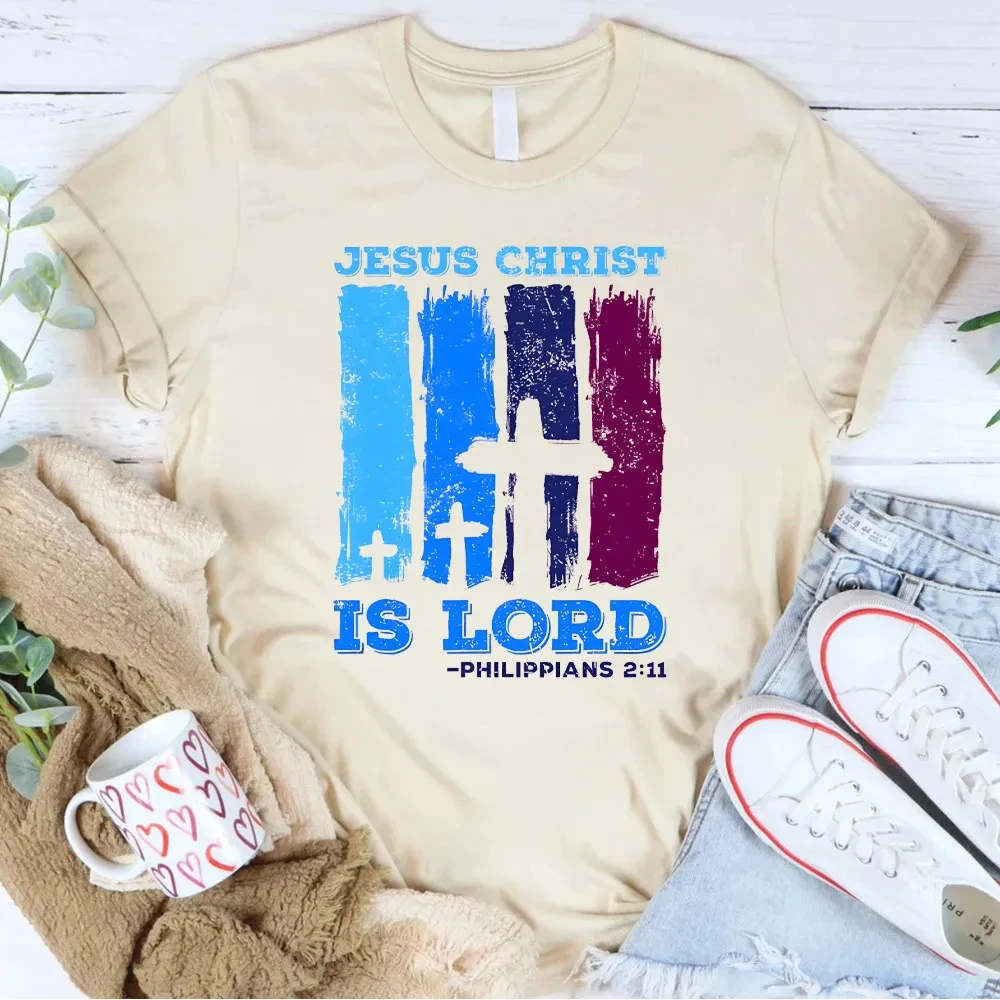 Koszulka z krótkim rękawem z napisem Jezus Chrystus jest Panem, męska i damska, bawełniana, luksusowa marka, oversize, letnia bluzka, odzież
