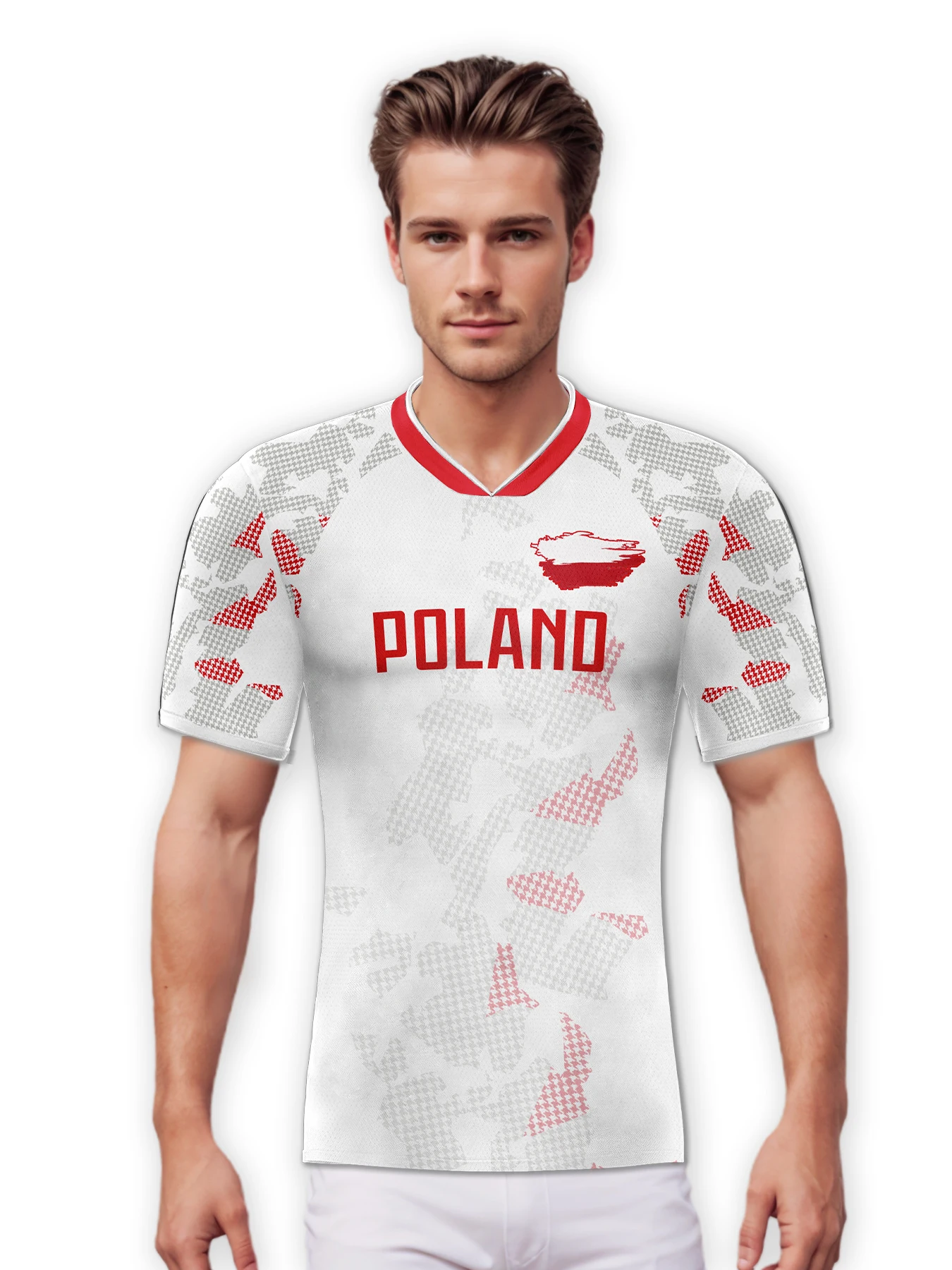 Customized Poland Soccer Jersey Personalized Name Number, National Team Football Shirt V-Neck Flag Design for Men Kids Women