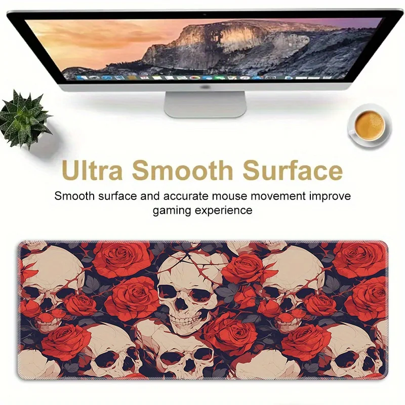 Skull and Roses Extra Large Gaming Mouse Pad Smooth Stitched Edge Non-Slip Desk Mat