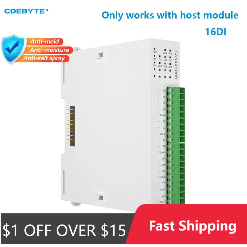 16DI RJ45 RS485 Distributed Remote IO Expansion Module Analog Switch Acquisition CDEBYTE GAXXXA000 Modbus Rapid Debugging