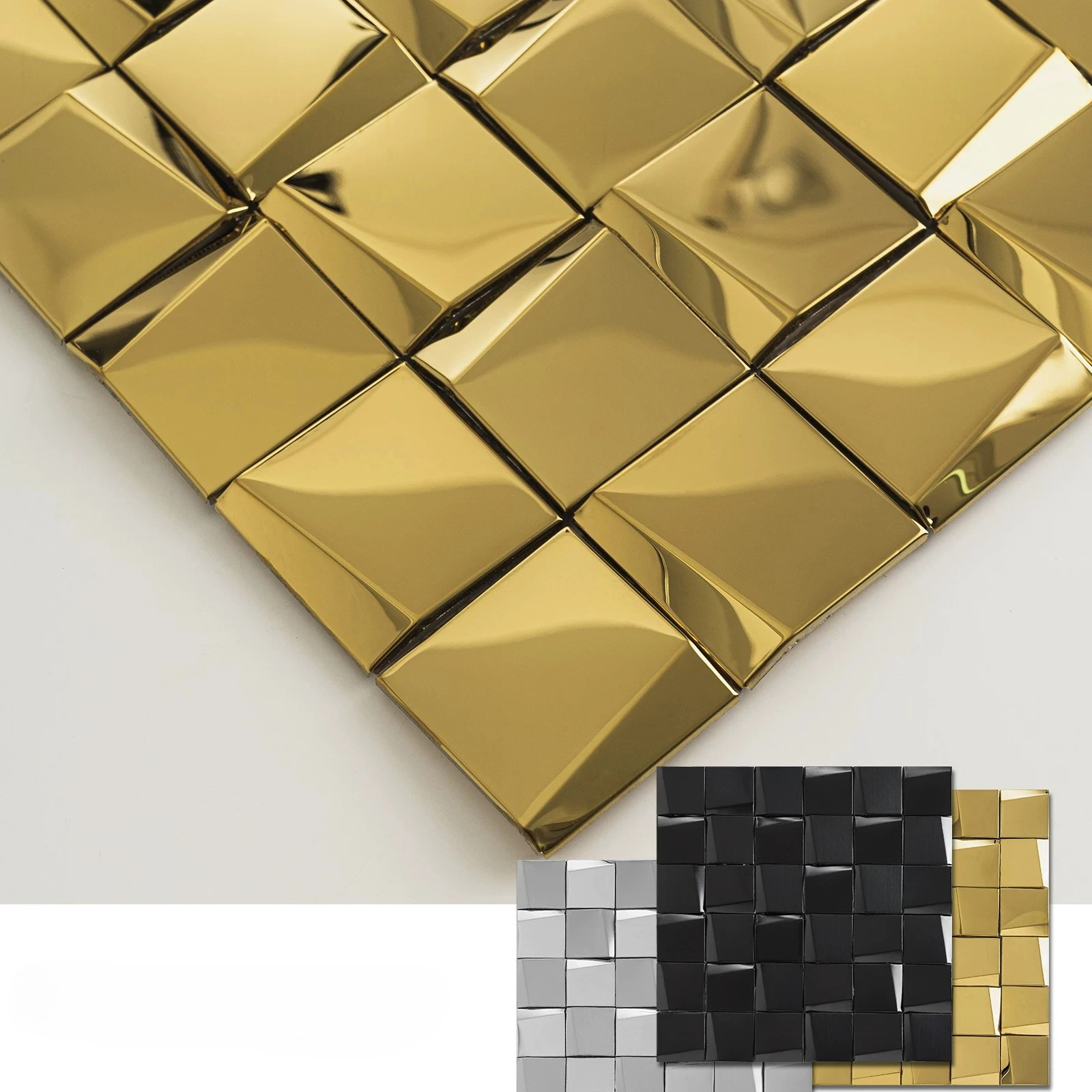 3D Mirror Arched Gold Brushed Metal Mosaic Tile European Style Wall Sticker for Background Wall Home Improvement Decoration
