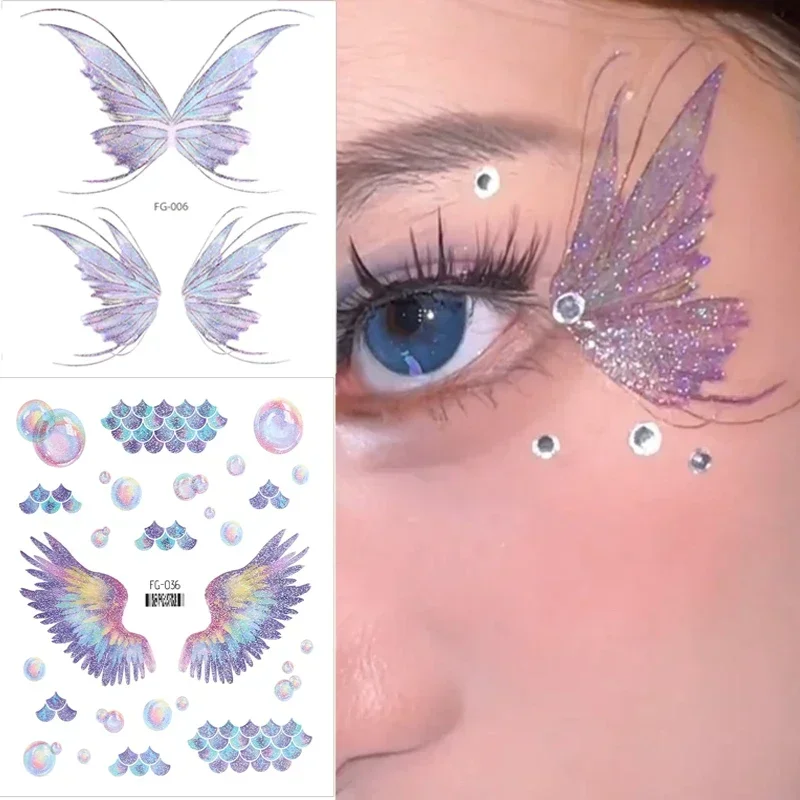 3D Face Glitter Butterfly Tattoo Stickers Shiny Wings Temporary Tattoo Stickers Waterproof Tattoo Stickers Body Art Decoration