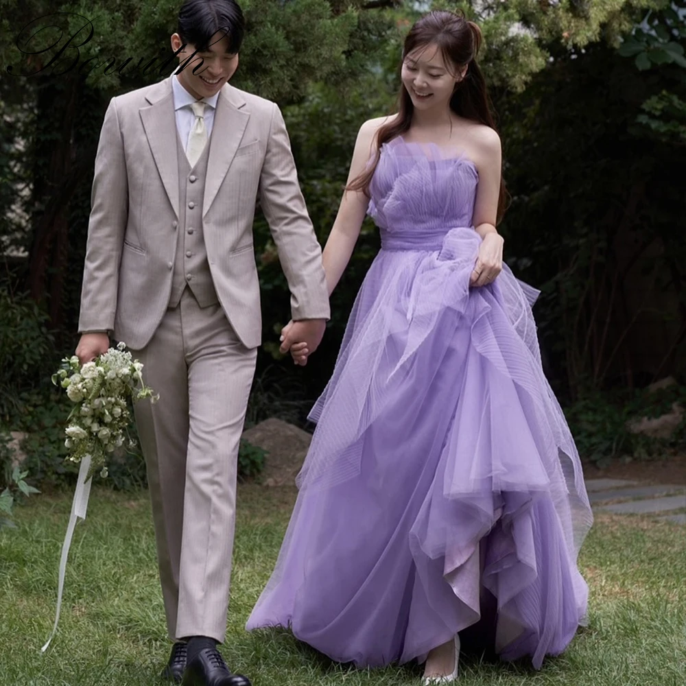 

Bowith Purple Korean Wedding Dresses Customized Strapless Tulle Bridal Gown Wedding Party Dresses Evening Dresses for Photoshoot