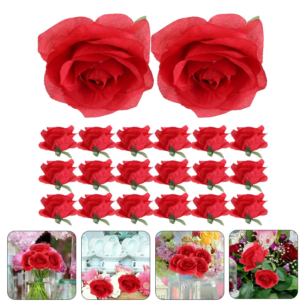 

20Pcs Artificial Rose Heads Faux Silk Rose for Wedding Home Office Birthday Craft Decor Realistic Fake Red Flowers Bulk