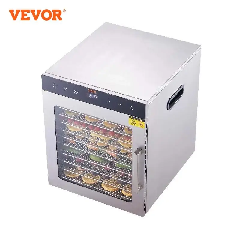 Vevor 10 bandejas desidratador de alimentos máquina aço inoxidável 800w/1000w doméstico legumes frutas secador com temporizador digital para casa