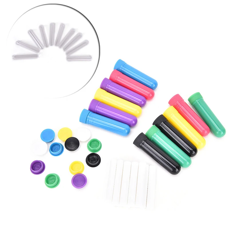 10 Pcs/lot Muti Color Empty Blank Nasal Containers Essential Oil Aromatherapy Blank Nasal Inhaler Tubes (10 Complete Sticks)