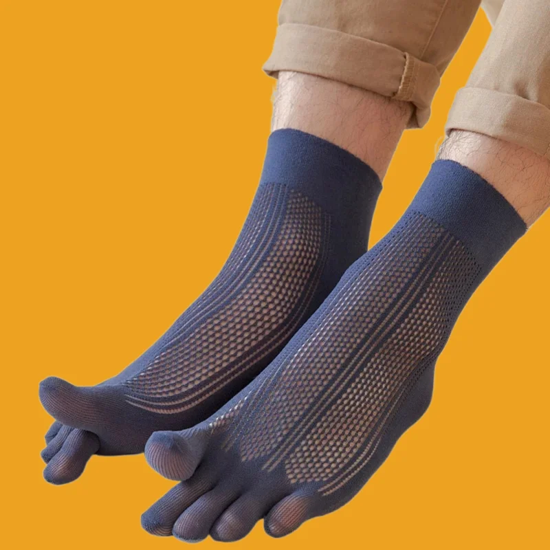 5/10 Pairs Men's Five Fingers Sports Socks Breathable Mesh Mid Tube Stripe Split Toe Men's Sports High Quality 2024 New Socks