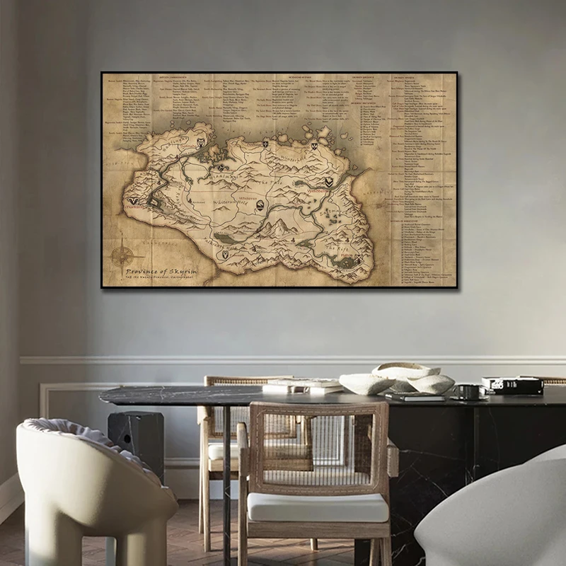 Skyrim Map Art Film Abstract Modern Canvas Painting Poster Prints Wall Art Picture for Living Room Bedroom Home Decor Cuadros