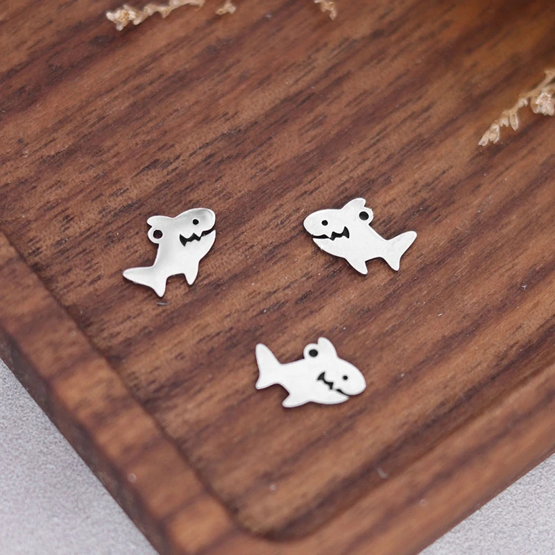 3pcs Small Shark Sea Animal DIY Accessories Stainless Steel Pendant Charms For Jewelry Making Bracelets Earrings Craft