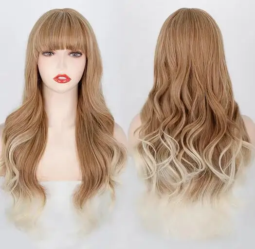 Bruine Lange Krullend Zwart Roze Blonde Pruik Voor Vrouwen Op Verkoop Klaring Goede Kwaliteit Natuurlijke Synthetische Pruiken Cosplay Lolita