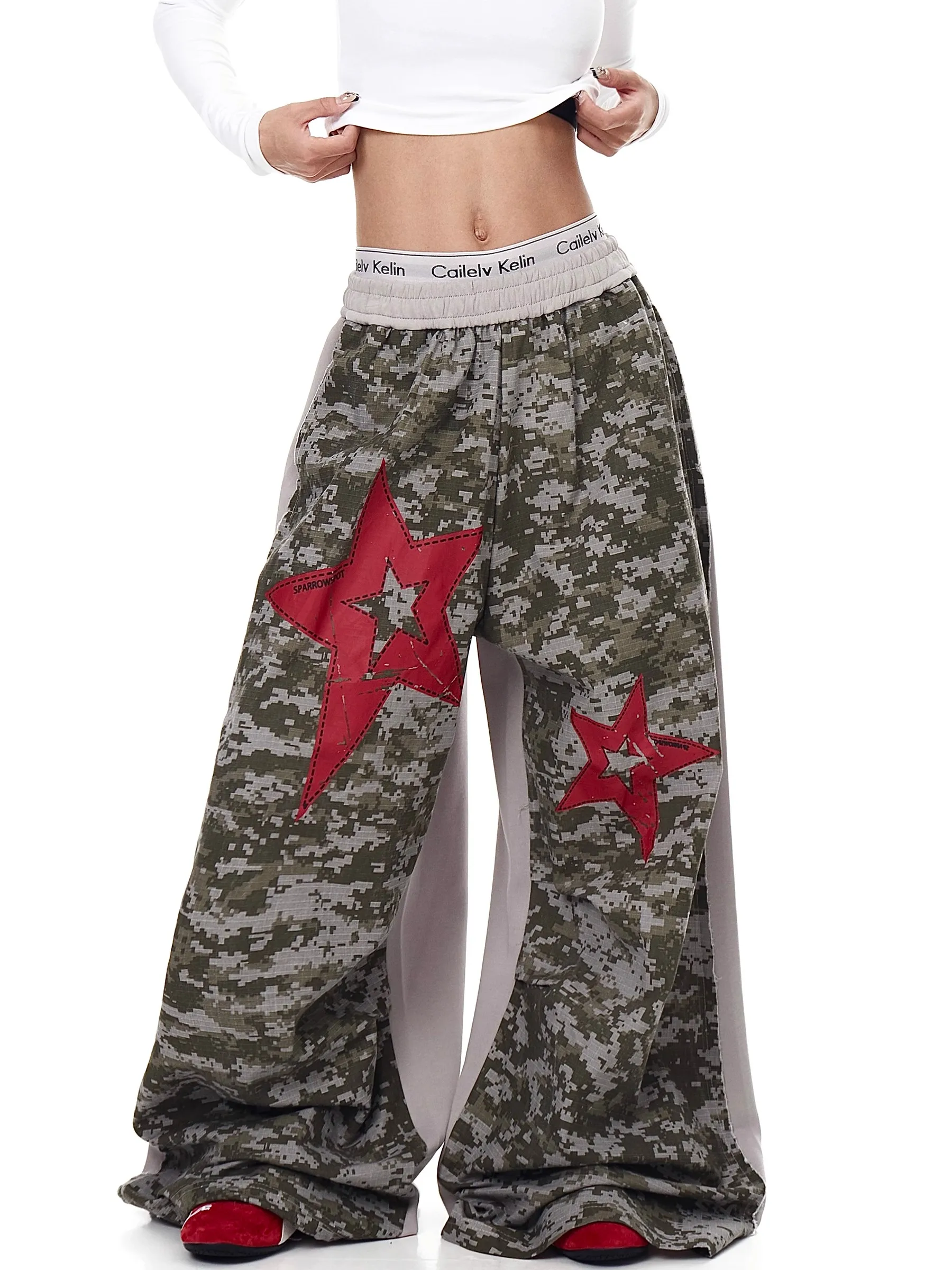 

Women Patchwork Oversize Camouflage Pants Harajuku Streetwear Star Dance Pants 2000s Y2k Vintage Baggy Wide Leg Trousers Autumn