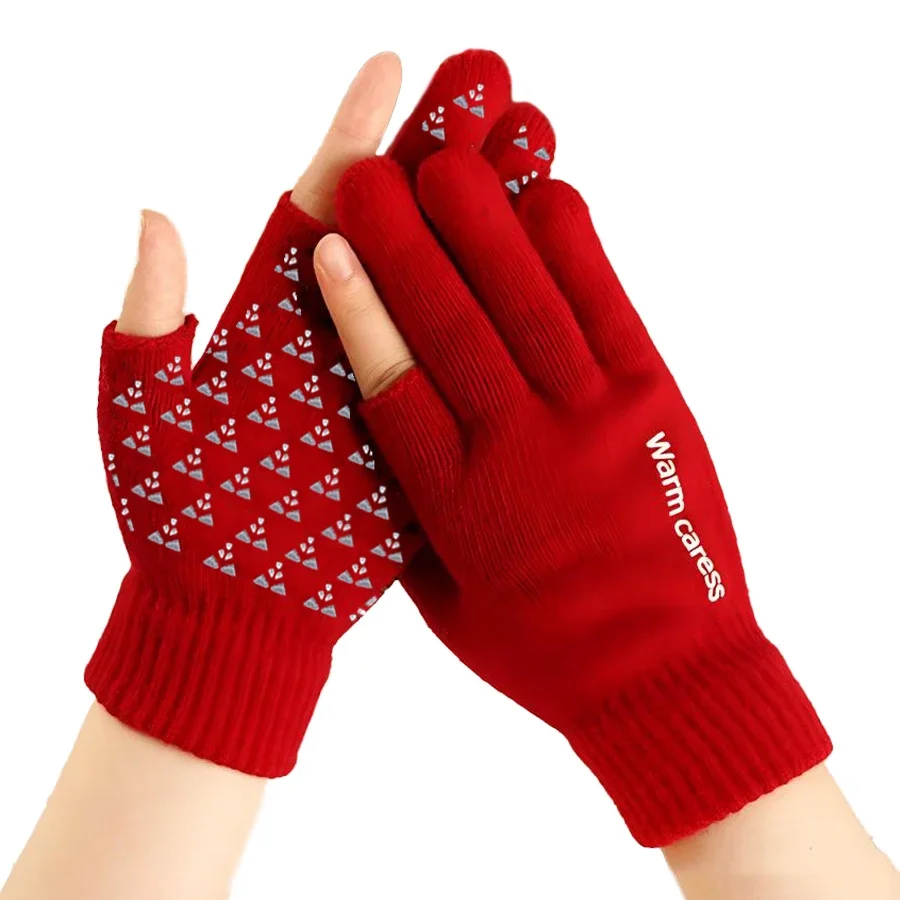 Autumn Wnter Half Finger Gloves,Cold Weather Warm Touchscreen Glove Unisex,Non-slip,Elastic Cuff,Knit Stretchy for Cycling