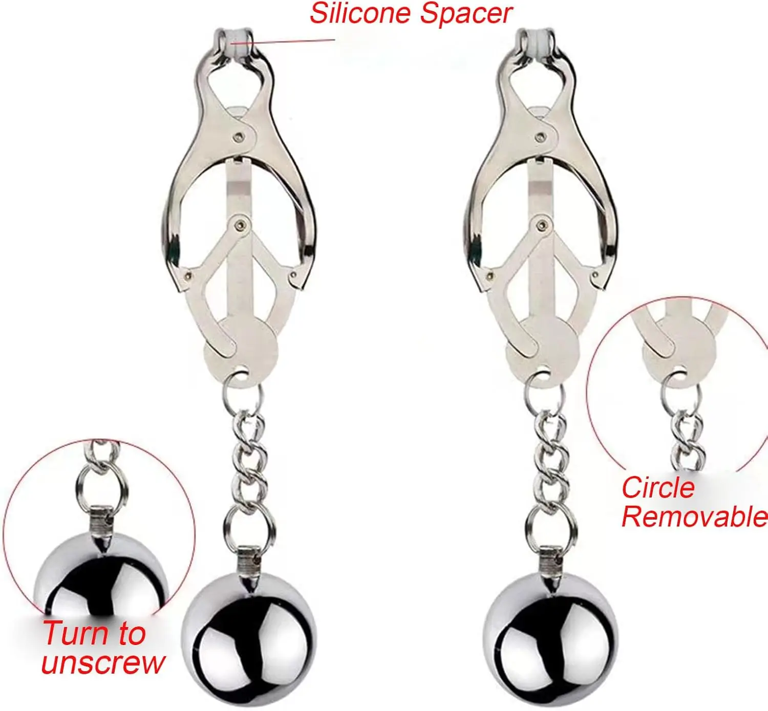 Adjustable Large Metal Nipple Clips Body Decoration Nipple Clamps Non-Piercing Strong with Weights for Women Girls