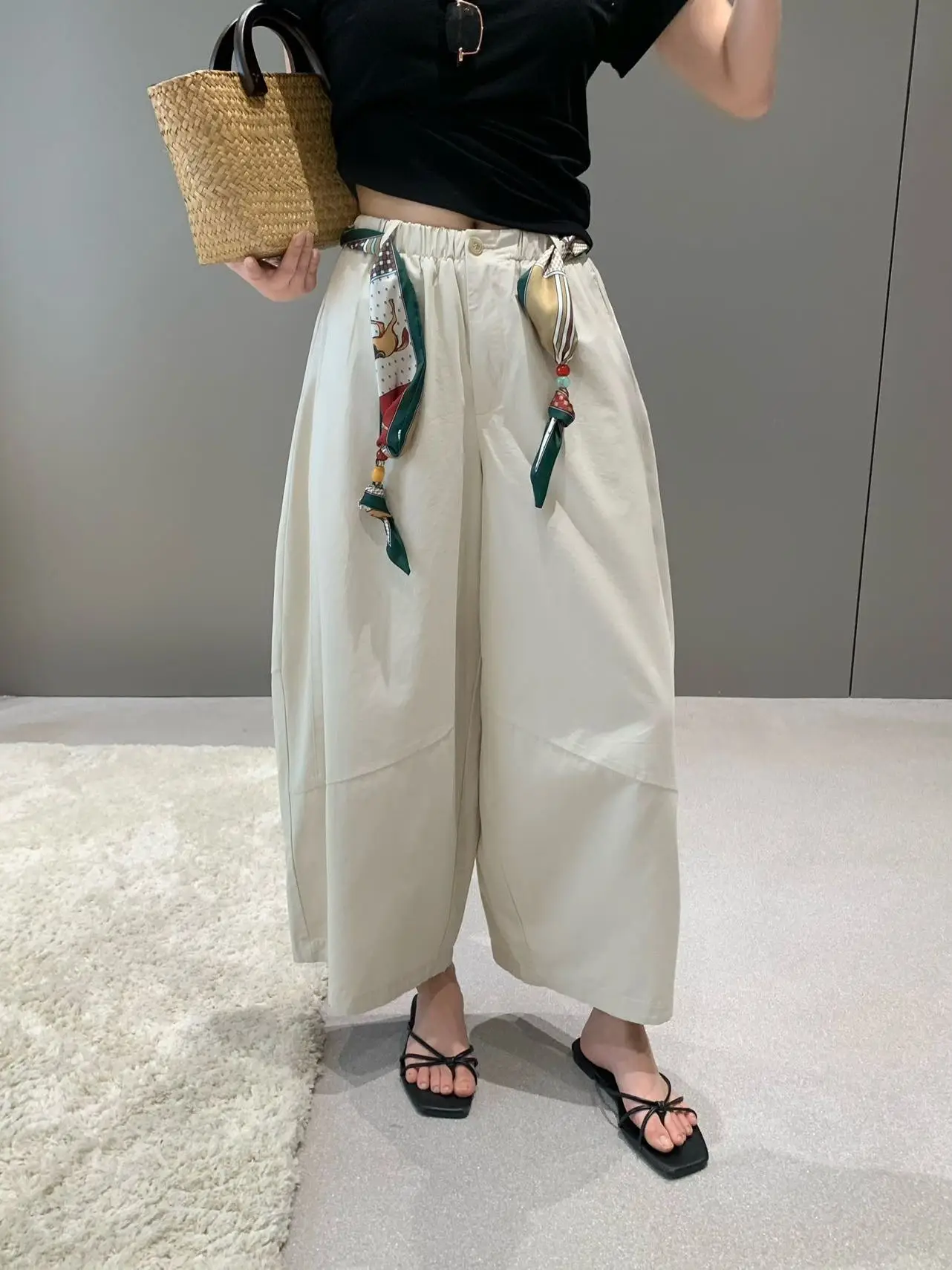 

Широкие брюки-баллоны Lilian Enxi с высокой талией и эластичным поясом, скрывающие недостатки фигуры, для создания непринужденного образа, большие размеры