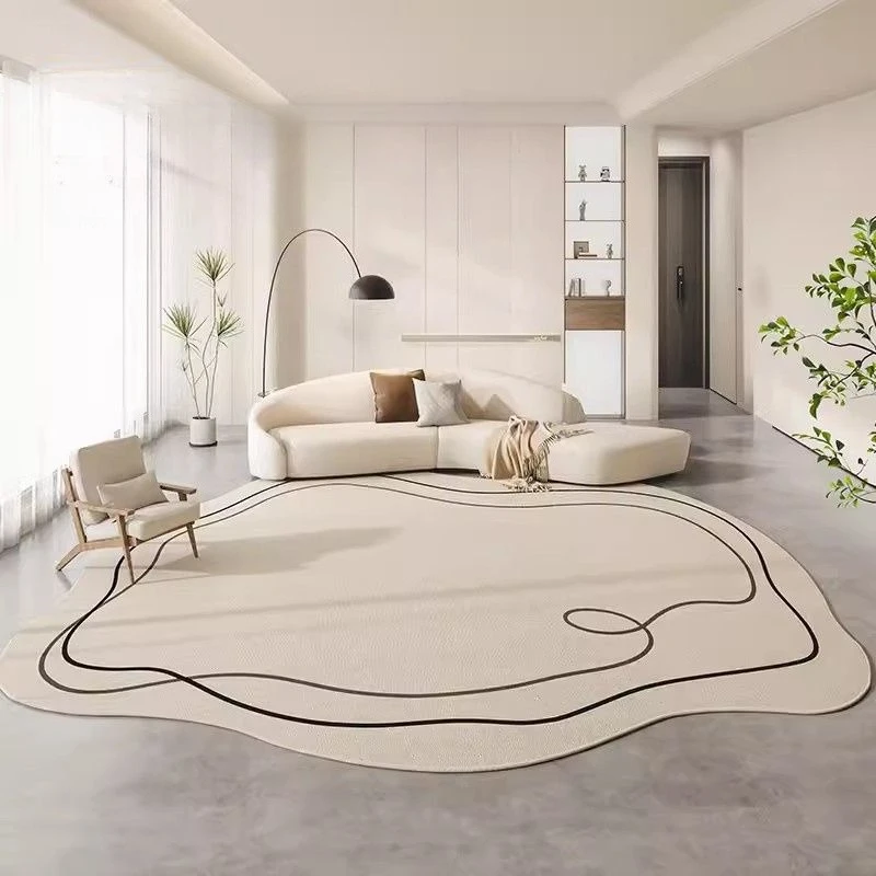 Irregular Shape Artistic Abstract Style Living Room Carpet Beige Antiskid Coffee Tables Rug Washable Fluffy Cute Room Décor Mat