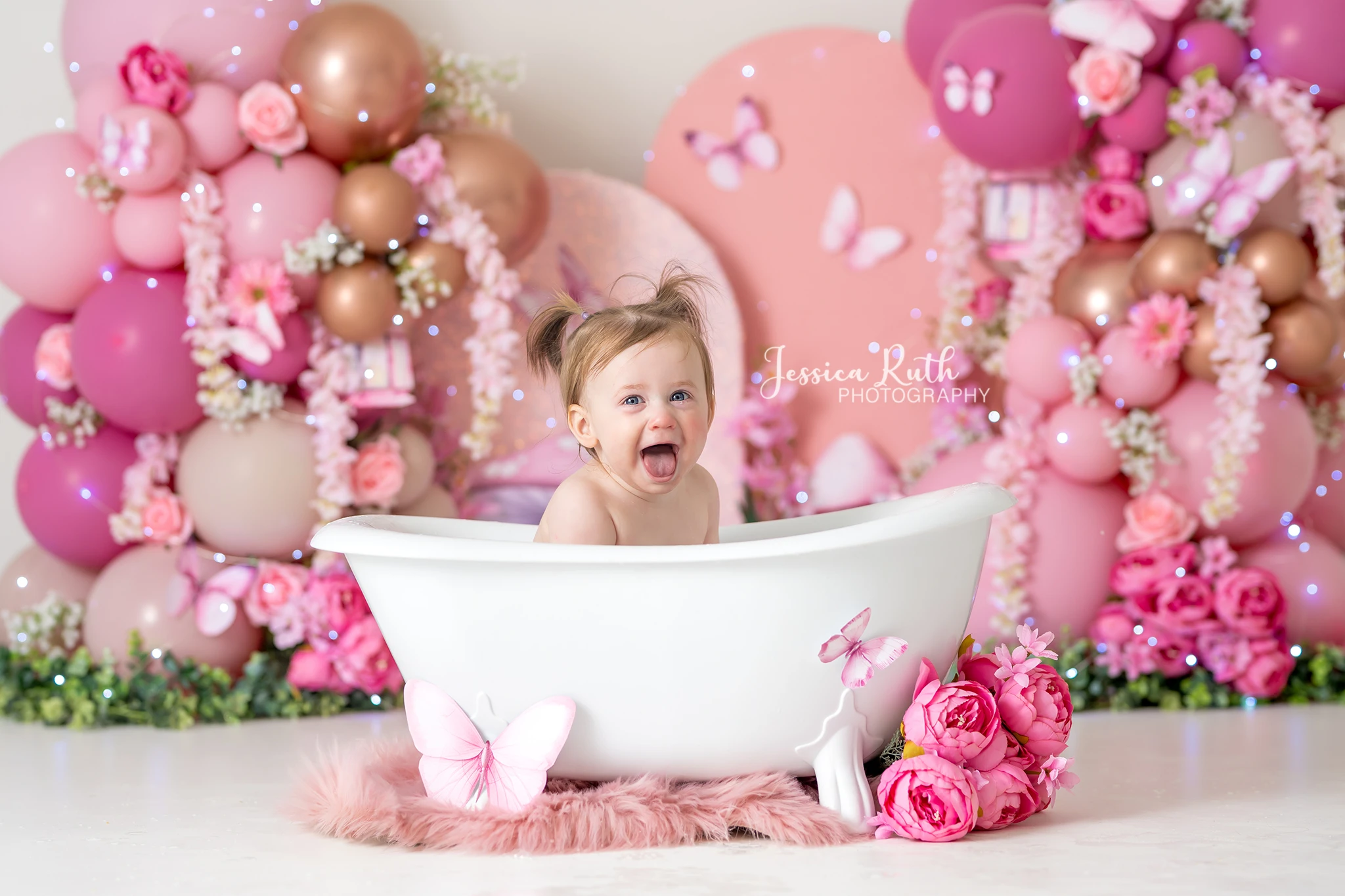 Pink Fairy Balloons Backdrops Kids Girl Photography Child Baby Birthday Cake Smash Photocall Decors Butterfly Floral Backgrounds