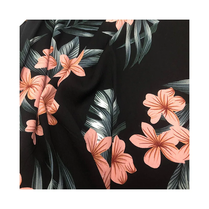 1 meter X 1.48 meter Quality Viscose Fabric Rayon Poplin Dress Shirt Material Wholesale black and white flower style 190g/m