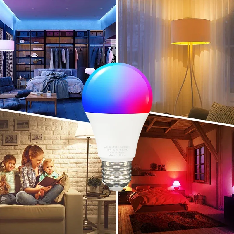 TUYA WiFi inteligente bombillas mágicas E27/B22 RGBCW15W bombilla LED lámpara de luz Control de vida inteligente compatible con Alexa Google Home Yandex Alice
