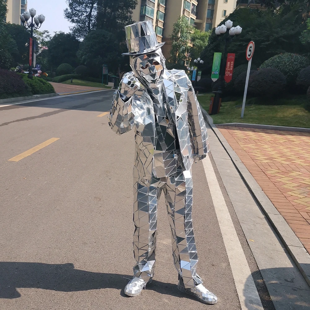 Masque de spectacle sur scène, Costume masculin, réflecteur argenté, Costume d'halloween, Cosplay, spectacle de fête de noël