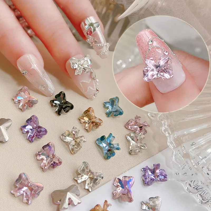 

5Pcs Luxury K9 Crystal Butterfly Pointed Bottom Nail Rhinestone Decoration 3D Flash Bowknot Aurora Glass Gemstone Manicure Acces