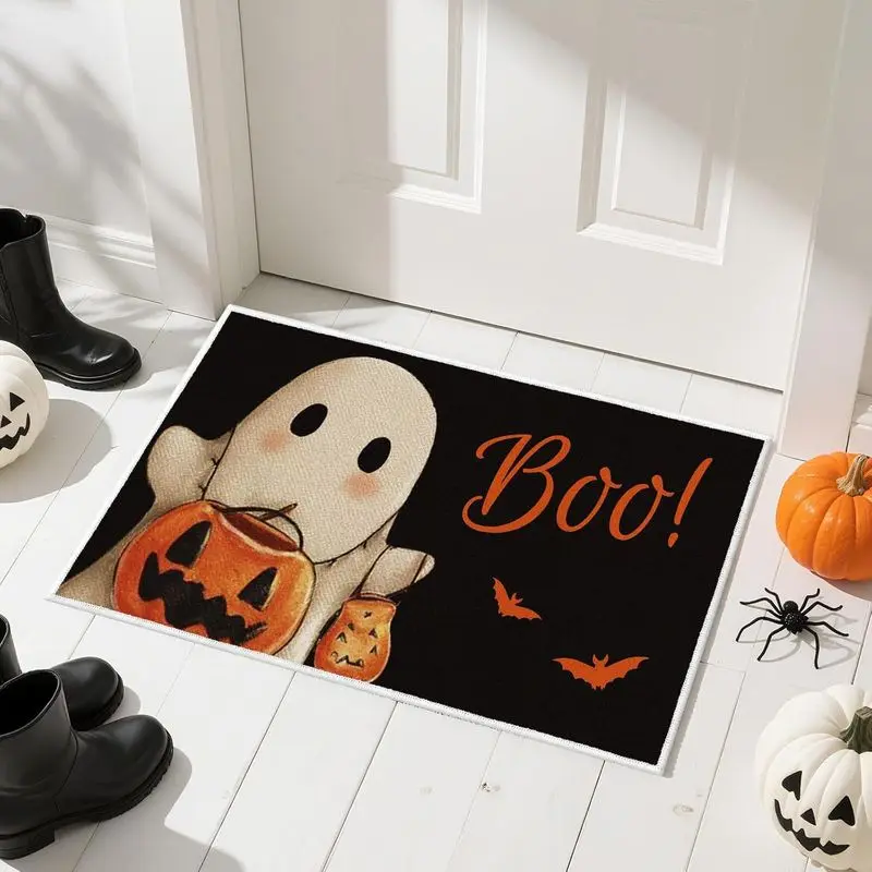VIKAMA Cute Boo Ghost Halloween Doormat, Non-Slip Indoor Outdoor Mat, Whimsical Fall Porch Decor for Entryway and Patio