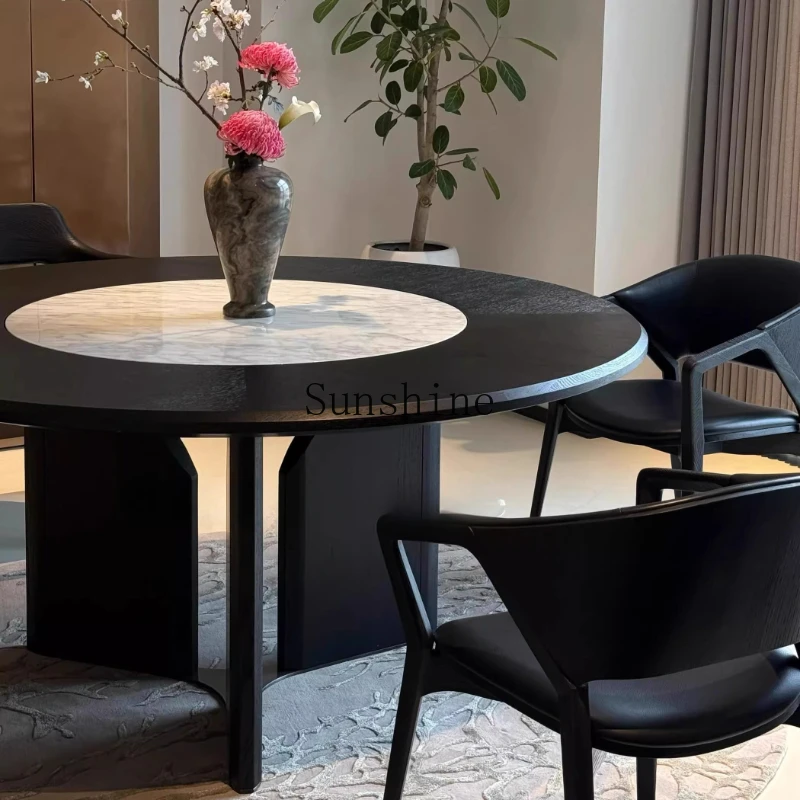 Italian minimalist modern home retro marble dining table rock slab turntable