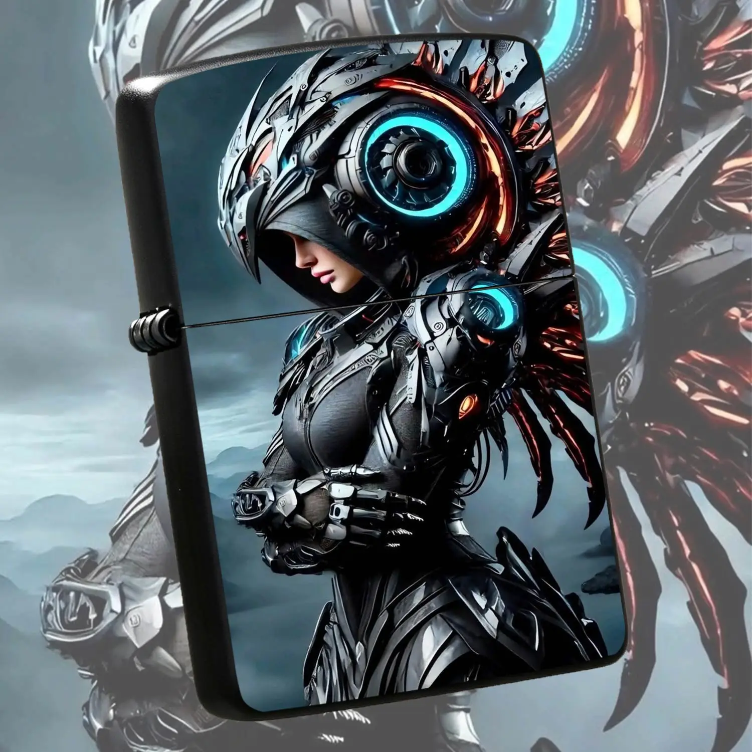 Cyber Mecha Female Printed Lighter, Sci-Fi Futurism Cool Stylish Portable Ignition Accessory, Ideal For Daily Outdoor Travel, Gifting To Hobbyists, Personal Collection, Reliable Practical Ignition Tool For Versatile Scenarios With Stunning