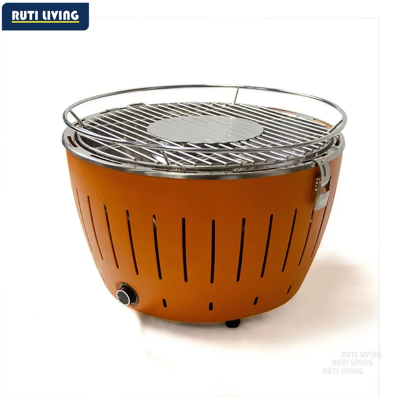Tragbarer Holzkohle-BBQ-Grill Lotus-Ofen mit Ventilator, rauchfreier, verbrühungssicherer Grillrost für drinnen und draußen, für Zuhause und Picknick.