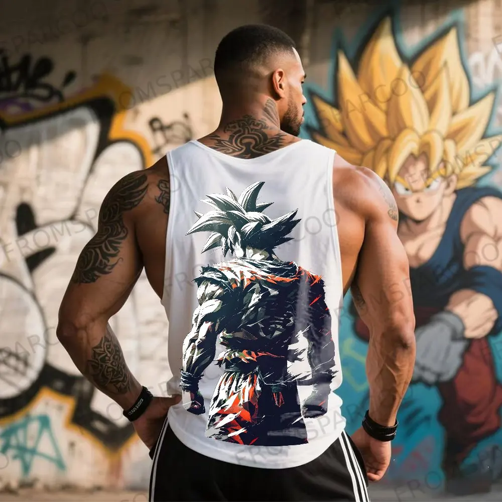 

Dragon Ball Anime Goku Peripheral Printed Tank Top Men's Sports and Leisure Loose Summer Fashion Cotton Tank Top