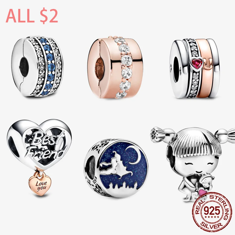 925 Sterling Silver Charms Sparkling Row Spacer Beads Fit Original Pandora Bracelet Gift DIY