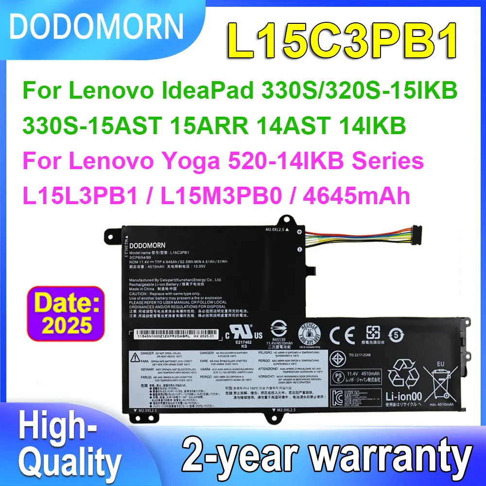 

Аккумулятор для ноутбука 11.4V 52.5Wh L15C3PB1 для Lenovo IdeaPad 320S-15ISK 330S-15IKB 330S-14IKB Yoga 520 L15M3PB0 L15L3PB0 L15L3PB1
