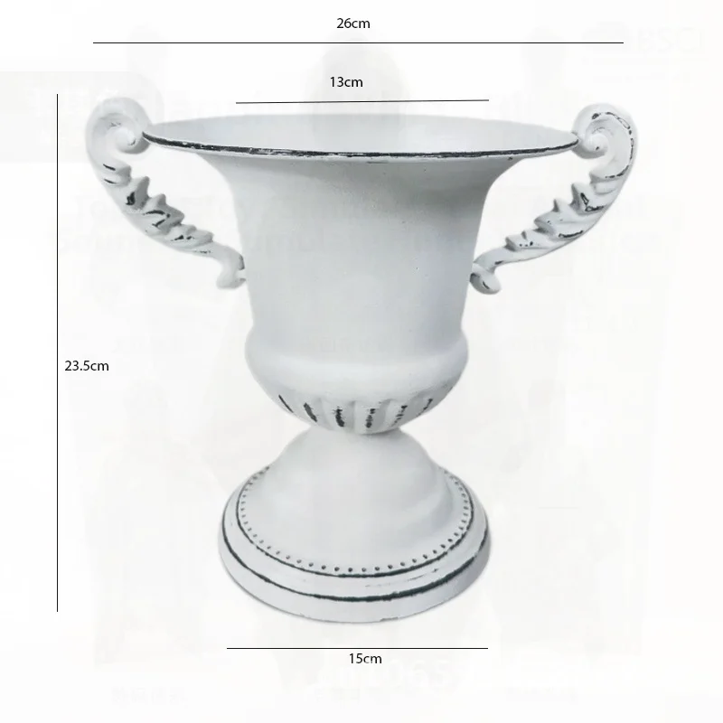 

Retro European Style White Wrought Iron Flower Vase Tall Arrangement Ornament Handcrafted Metal Banquet Wedding Shooting Prop