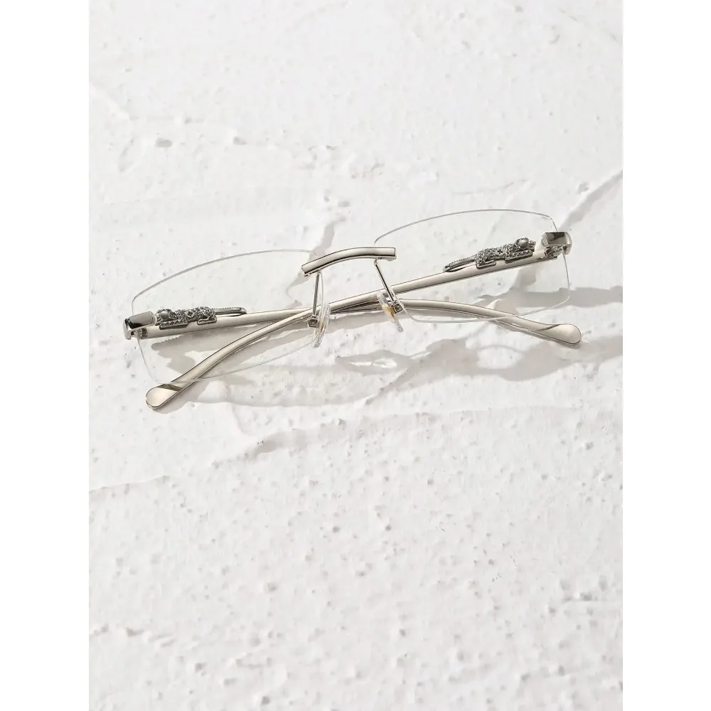 1PC Unisex Metal Rimless Glasses Square Frame Clear Glasses For Animal Accessories Street Snap image 3