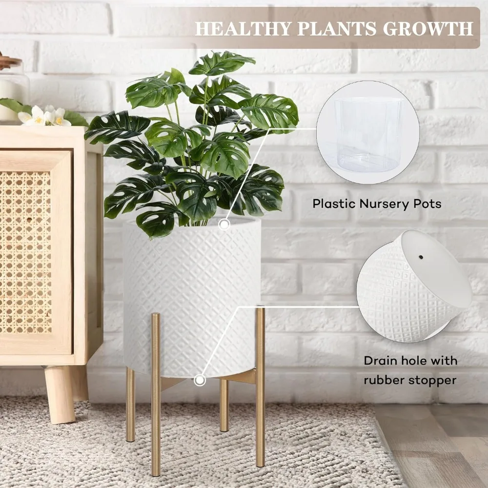 Imagem -05 - Plantas de Interior Vasos para Sala de Estar Plantadores Brancos com Estandes Dourados Decorativos Modernos Jardim Conjunto de 2