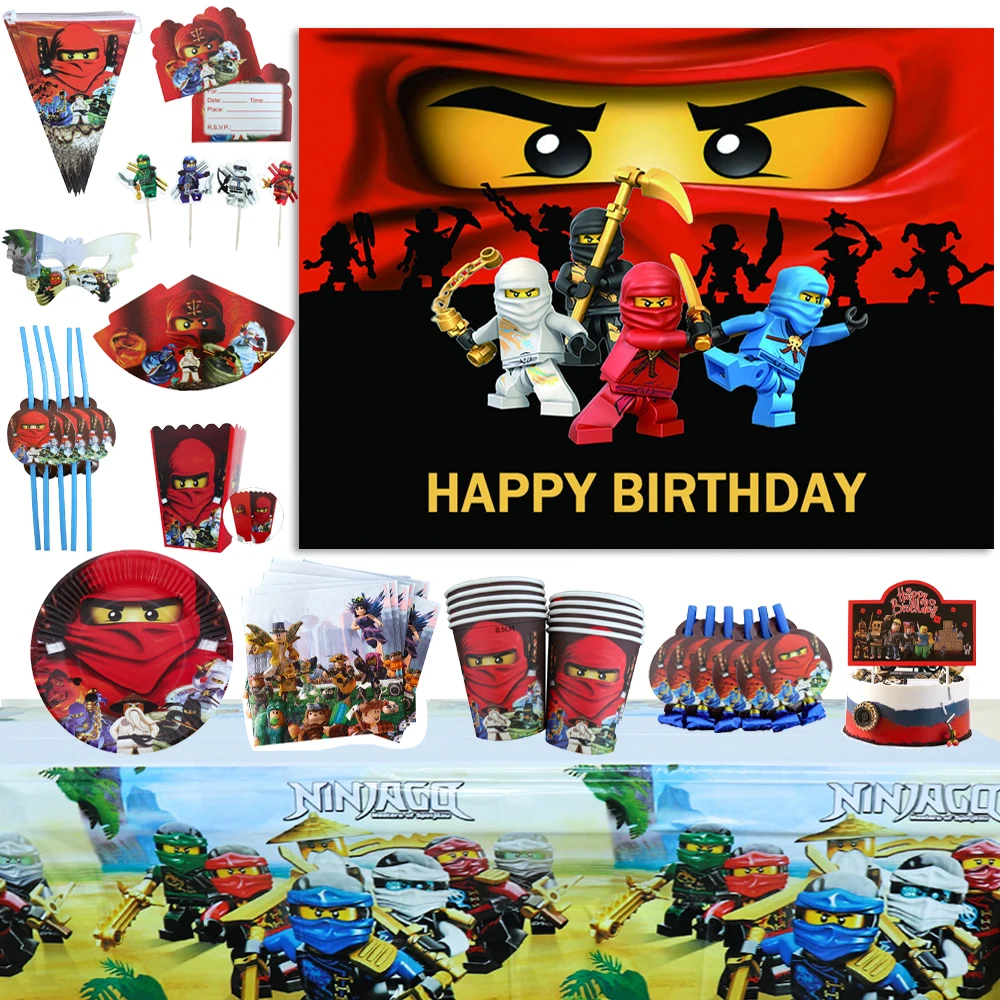 

Cartoon-NINJAGO-Theme Boys Birthday Party Disposable Tableware Cake Topper Banner Background Decoration Supplies Props Kid Gifts