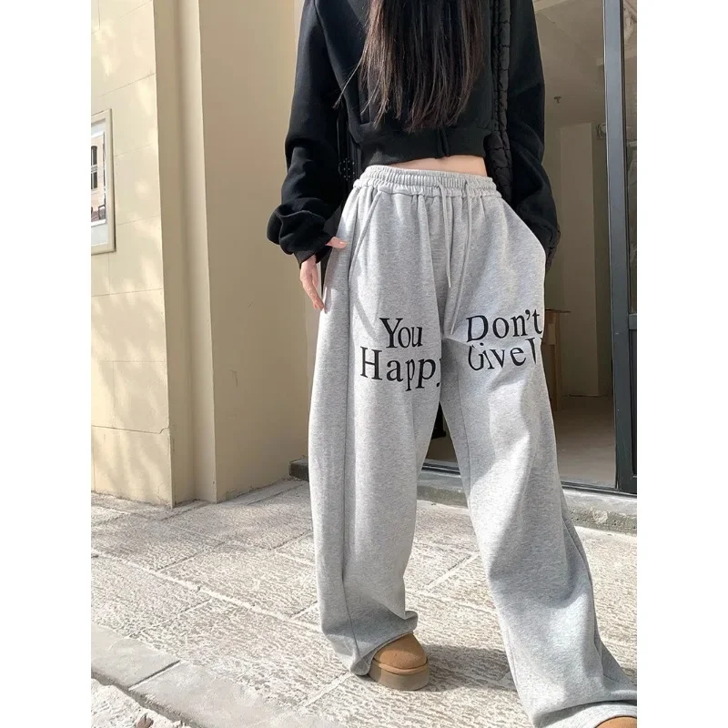 Deeptown-Pantalon de survêtement Harajuku gris pour femme, Streetwear rétro, Pantalon décontracté, Baggy noir, Mode coréenne, FjKpop, Y2K