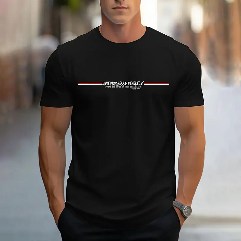 New Summer Men\'s Short Sleeve T Shirt Summer Breathable Round Neck Inspirational Quotes Letter Printed Top Fashion Streetwear