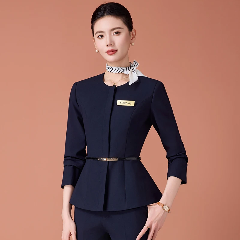 

Униформа стюардессы, элитный костюм, женский костюм со средним рукавом, летняя темпераментная ювелирная одежда, тонкая рабочая одежда для салона красоты