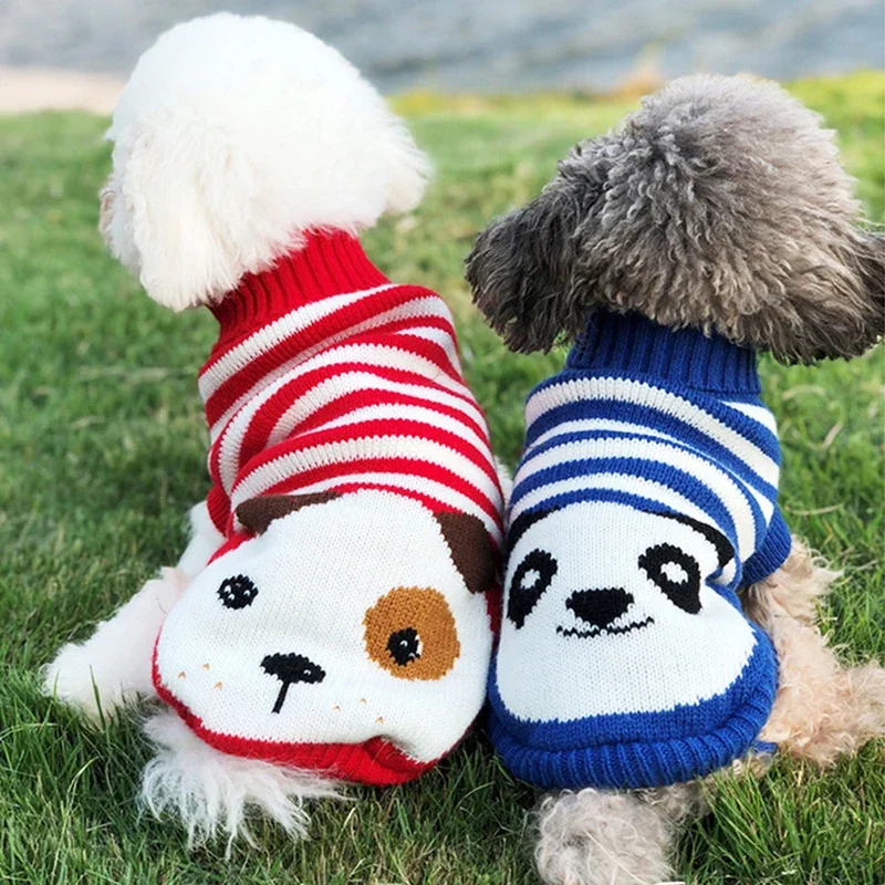 Dog Sweaters Classic Knitwear Turtleneck Winter Warm Puppy Clothing Warm Coats Snowflake Argyle Kitty Cute Panda Animal Face