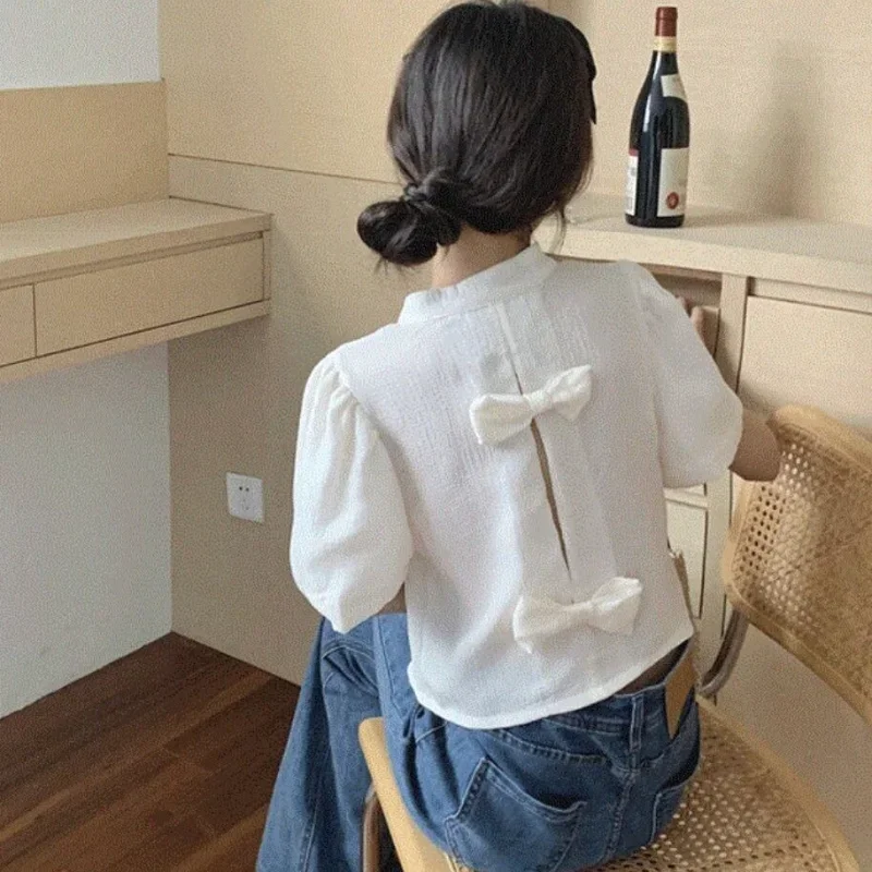 Shirts Women New Chinese Style Button Design Vintage Tender Stand Collar Fashion Loose Casual Solid Temperament Summer Classic