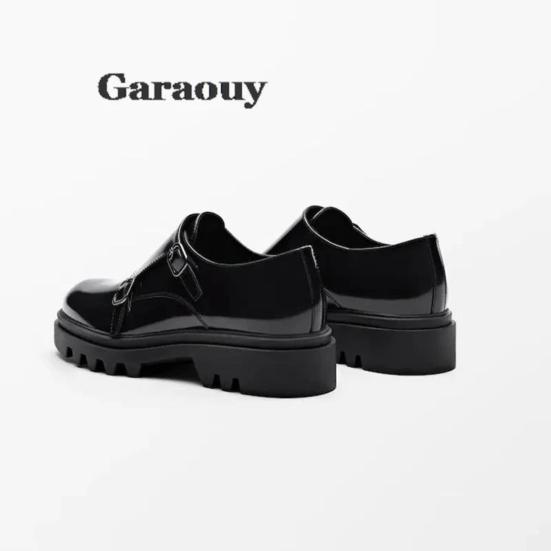 Vintage Brogue Shoes For Woman Buckle Black Genuine Casual Flats Shoes British Thickness Single Shoes Loafers Chaussure Femme