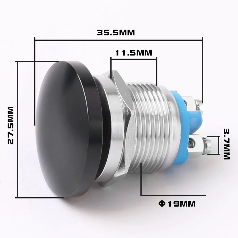 16mm 19mm 22mm Stainless Steel Metal Push Button Switch Waterproof Self-Reset Screw Foot Mushroom Head Jog Button Switch