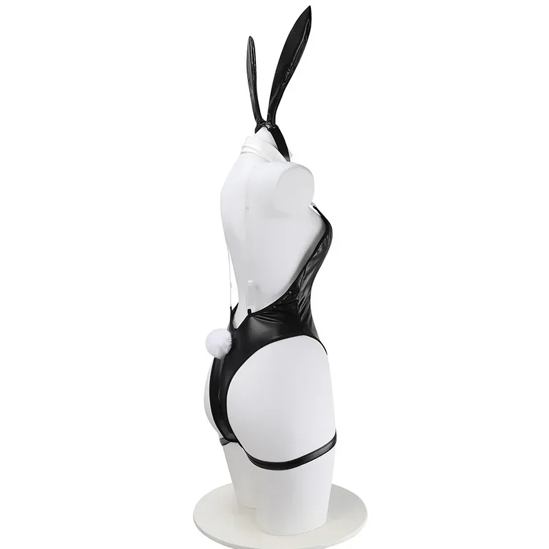 Mono de cuero con cremallera y busto abierto para mujer, traje Sexy de cosplay para Halloween, Carnaval